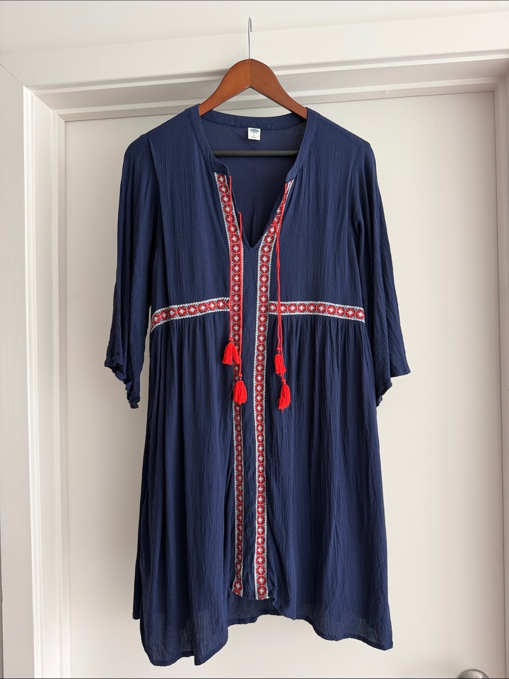 Navy Embroidered Tassel Tunic Dress